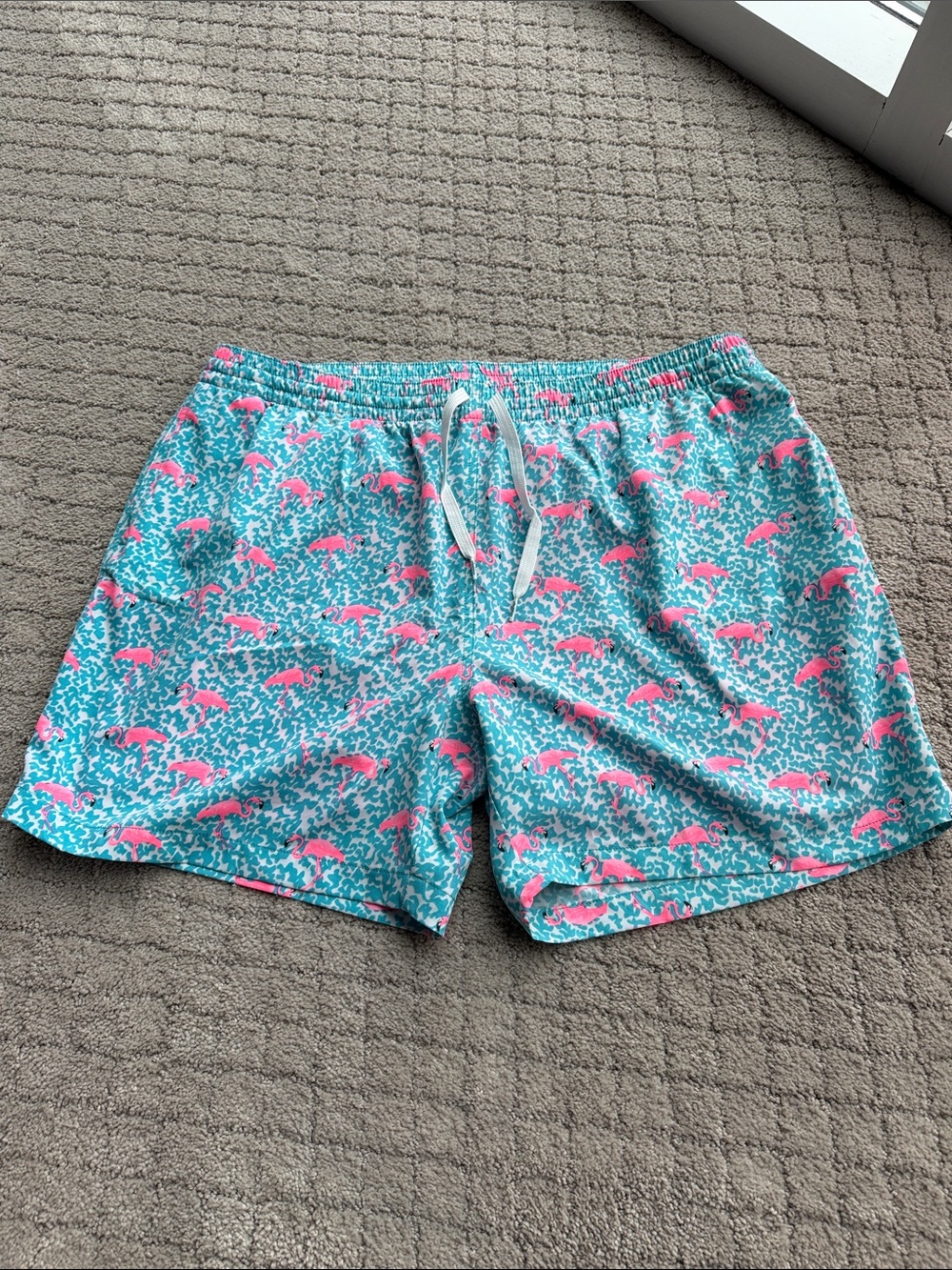 chubbies Aqua Swim Shorts with Pink Flamingo Print